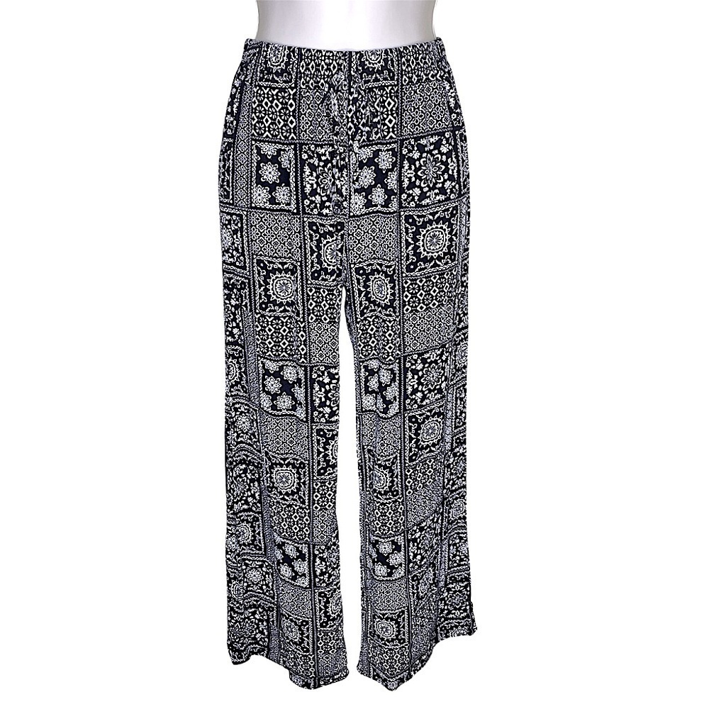 Papaya Black and White Wide Leg Floral Print Boho Pants Size S